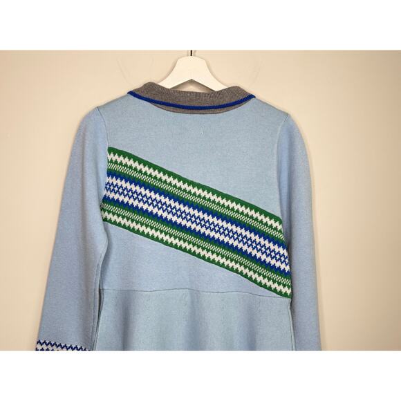 Maeve Striped 3/4 Sleeve Collared Fit & Flare Mini Dress Blue Green Women Medium - Picture 9 of 10